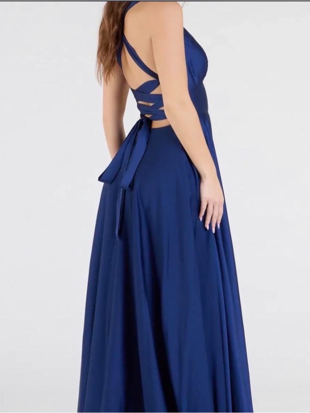 Windsor Navy Blue Backless Strappy Evening Gown